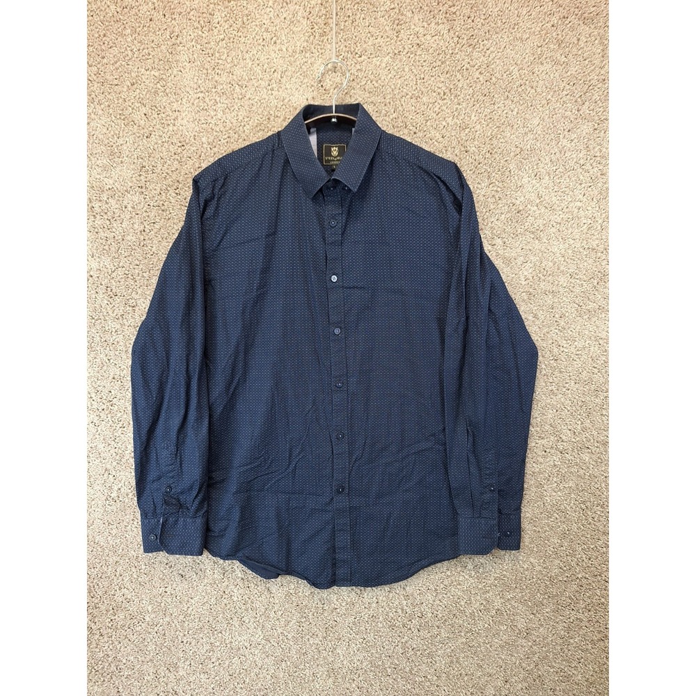 Steel & Jelly Shirt Men Large Blue Geo Print Cotton Long Sleeve Collar Button Up